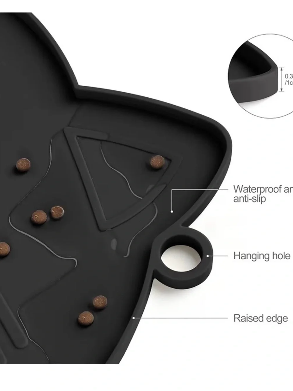 Black Cat-Shaped Non-Slip Silicone Cat Food & Water Mat